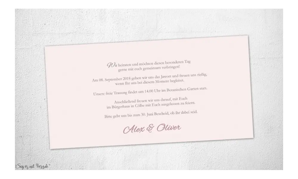 Einladungskarten Hochzeit  elegant rosa