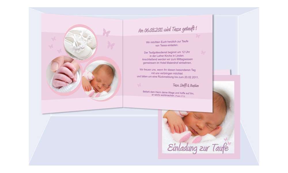 Einladung Taufe "Tessa", Taufeinladung, Klappkarte 12,5x12,5 cm, rosa Einladung Taufe "Tessa", Taufeinladung, Klappkarte 12,5x12,5 cm, rosa