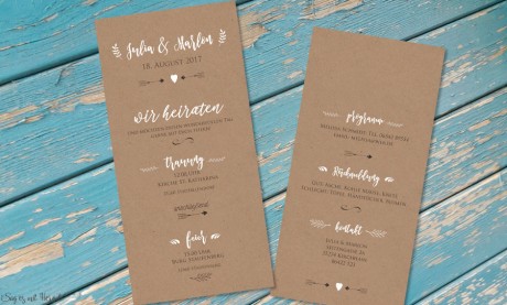 Einladungskarte Hochzeit Kraftpapier weiß