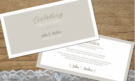 Einladungskarten Hochzeit edel in Creme- und Brauntönen