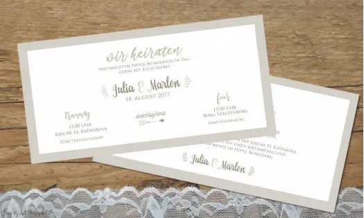 Einladungskarten Hochzeit edel in Creme- und Brauntönen