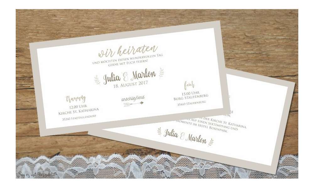 Einladungskarten Hochzeit edel in Creme- und Brauntönen