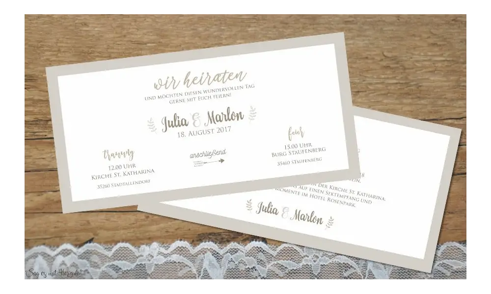 Einladungskarten Hochzeit edel in Creme- und Brauntönen