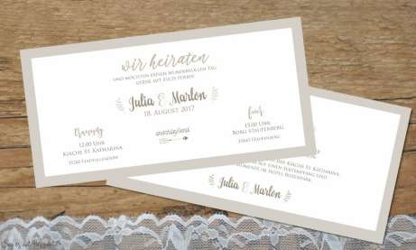 Einladungskarten Hochzeit edel in Creme- und Brauntönen