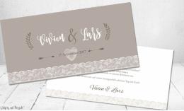 Einladungskarten Hochzeit mit Spitze in taupe
