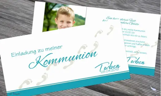 Einladungskarten Kommunion Fußspuren