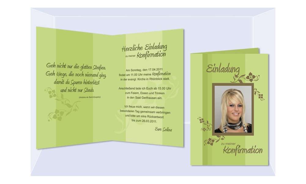 Einladung Kommunion / Konfirmation, Klappkarte, braun grün Einladung Kommunion / Konfirmation, Klappkarte, braun grün