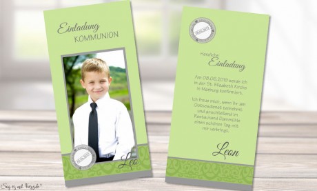 Einladungskarten Kommunion grün