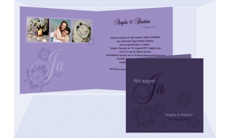 Hochzeitskarte, Einladung Hochzeit, Klappkarte, lila