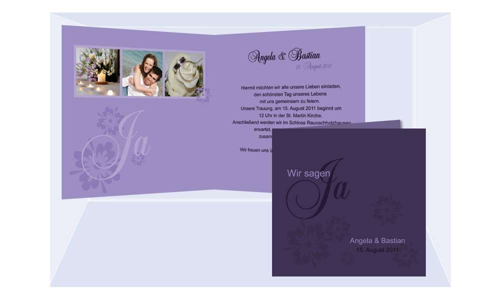 Hochzeitskarte, Einladung Hochzeit, Klappkarte, lila