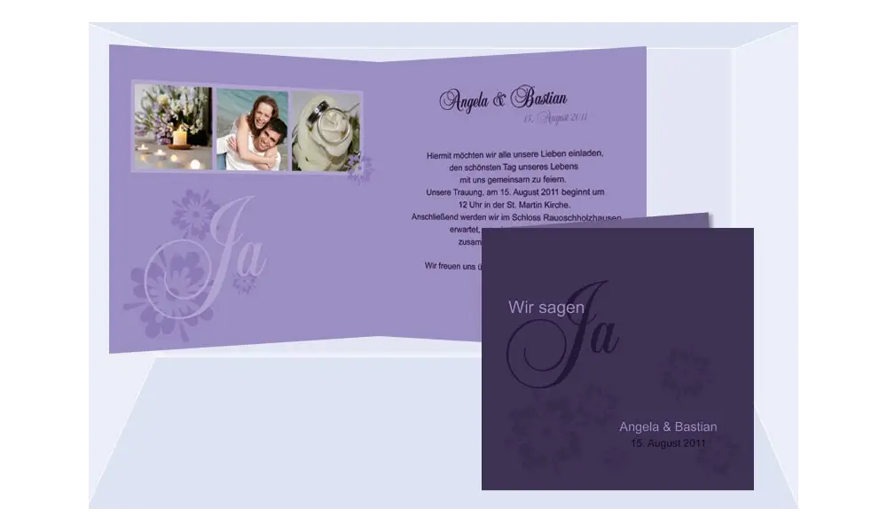 Hochzeitskarte, Einladung Hochzeit, Klappkarte, lila