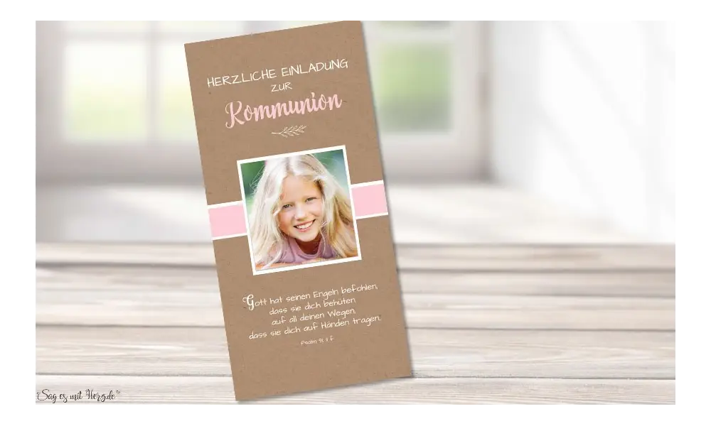 Einladungskarten Kommunion Kraftpapier mit Foto