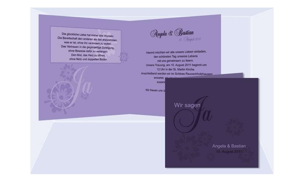 Hochzeitskarte, Einladung Hochzeit, Klappkarte, lila