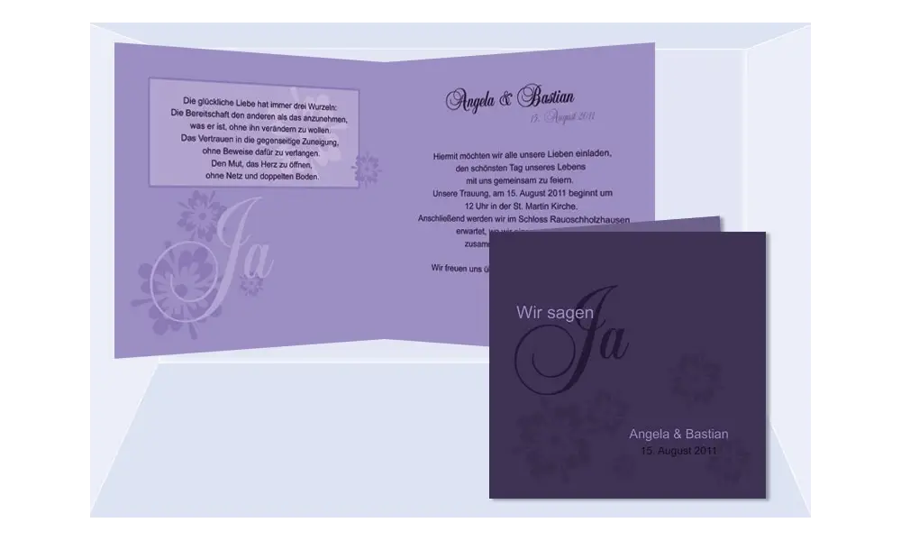 Hochzeitskarte, Einladung Hochzeit, Klappkarte, lila