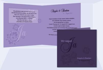 Hochzeitskarte, Einladung Hochzeit, Klappkarte, lila