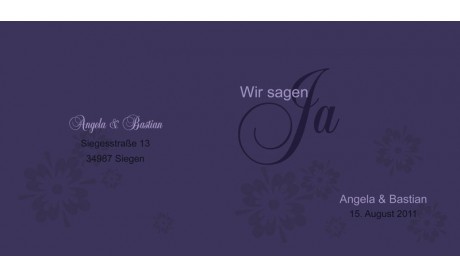 Hochzeitskarte, Einladung Hochzeit, Klappkarte, lila