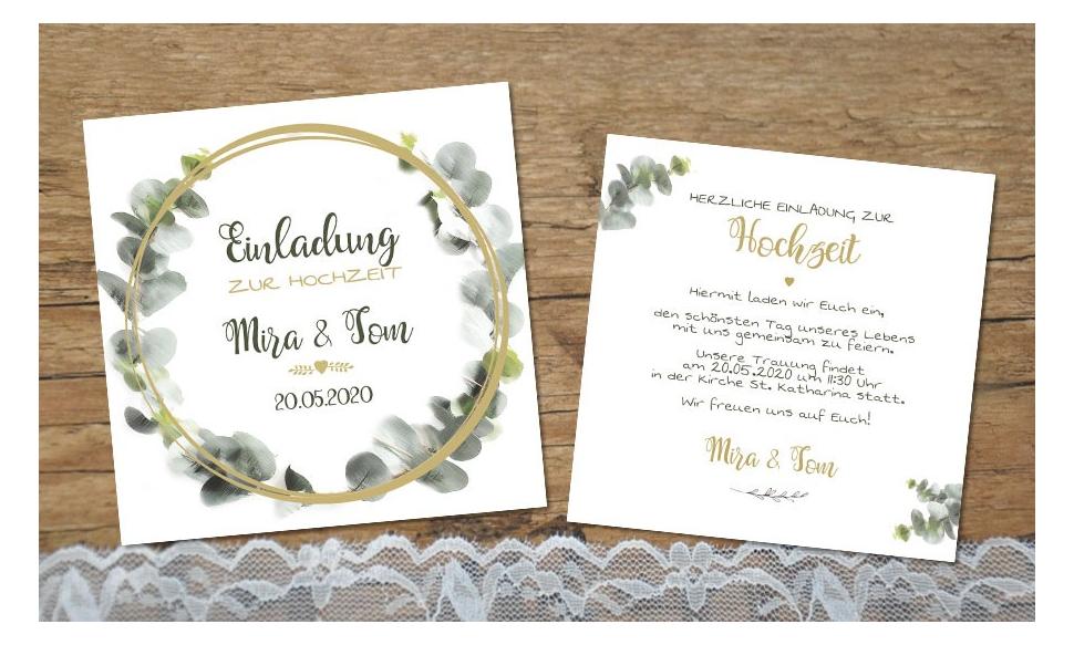 Einladungskarten Hochzeit Eukalyptus aquarell