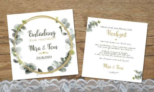 Einladungskarten Hochzeit Eukalyptus aquarell