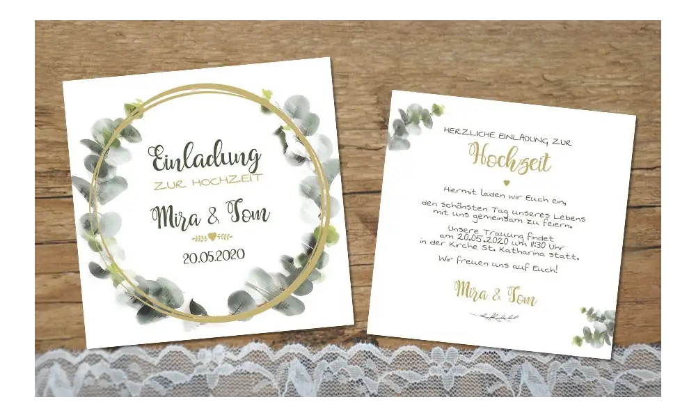 Einladungskarten Hochzeit Eukalyptus aquarell