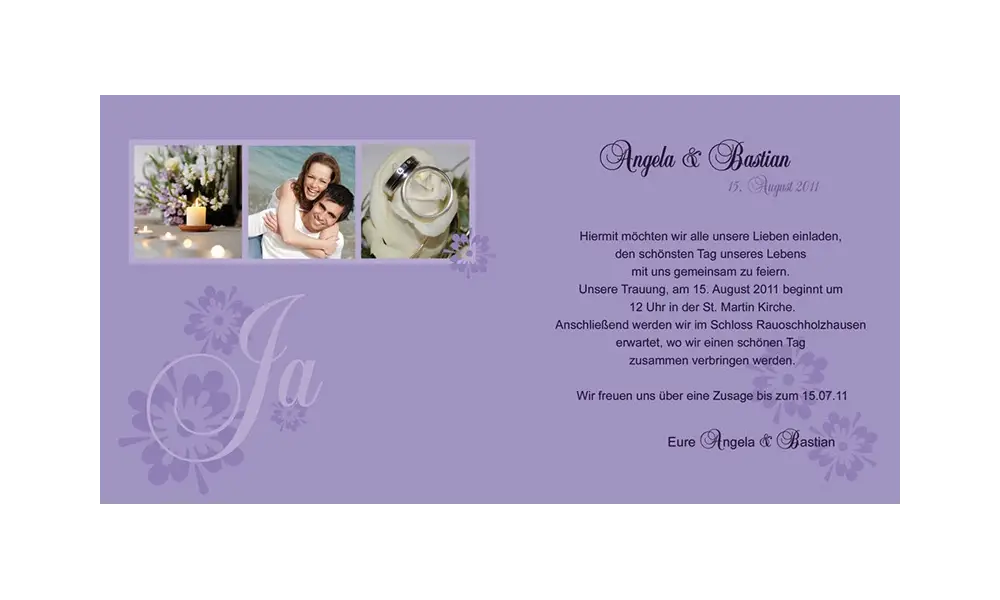 Hochzeitskarte, Einladung Hochzeit, Klappkarte, lila