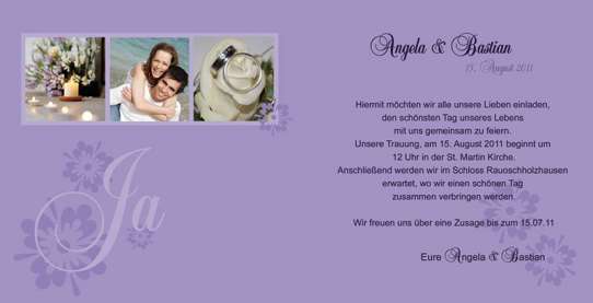 Hochzeitskarte, Einladung Hochzeit, Klappkarte, lila
