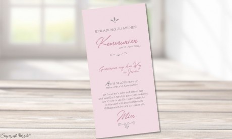 Einladungskarten Kommunion rosa