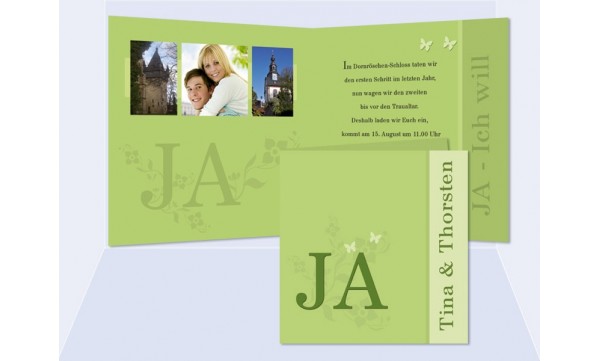 Hochzeitskarte, Einladung Hochzeit, Klappkarte Quadrat, grün