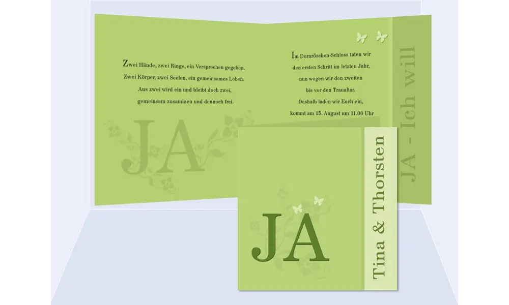 Hochzeitskarte, Einladung Hochzeit, Klappkarte Quadrat, grün