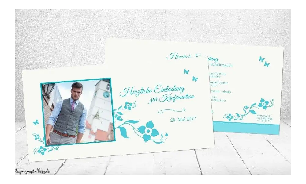 Einladungskarten Konfirmation türkis