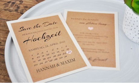 Save the Date Einladungskarten Hochzeit Kalender Kraftpapier rustikal
