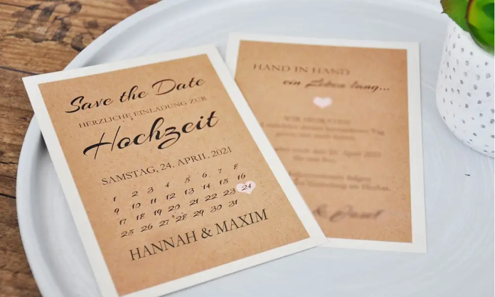 Save the Date Einladungskarten Hochzeit Kalender Kraftpapier rustikal