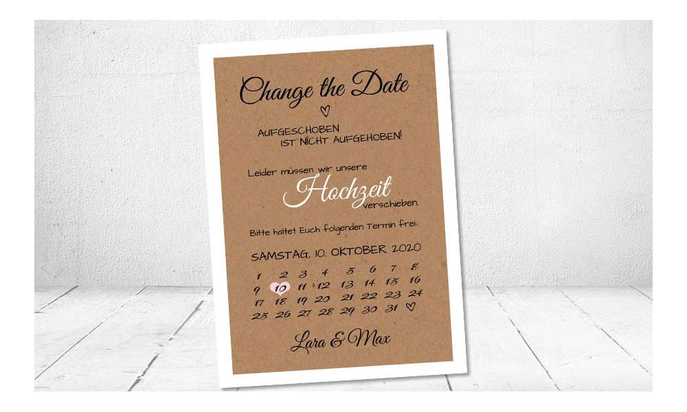 Change the Date Postkarten Hochzeit Kraftpapier