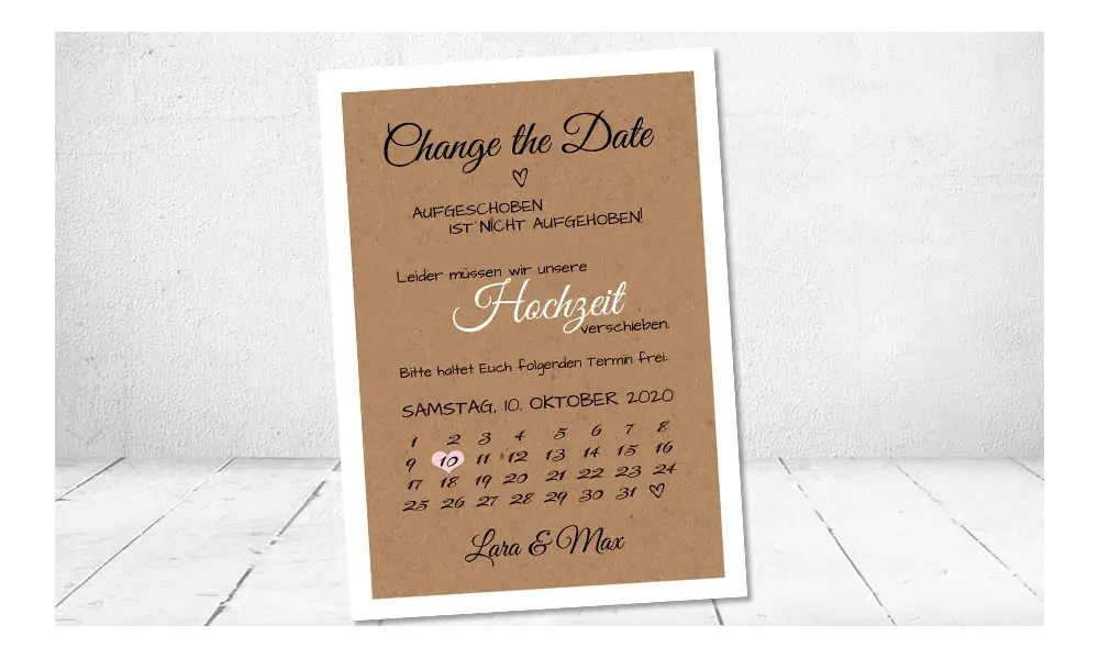 Change the Date Postkarten Hochzeit Kraftpapier