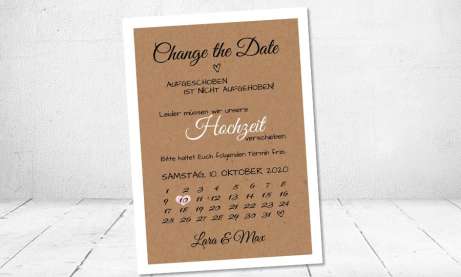 Change the Date Postkarten Hochzeit Kraftpapier