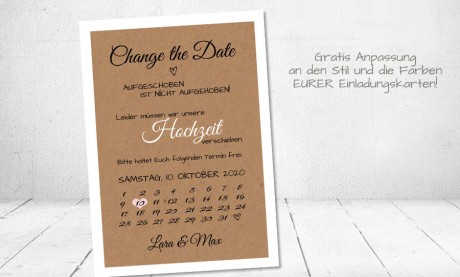 Change the Date Postkarten Hochzeit Kraftpapier