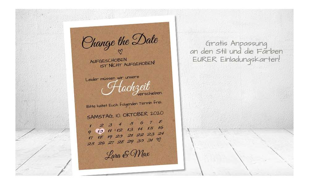 Change the Date Postkarten Hochzeit Kraftpapier