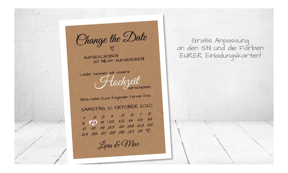 Change the Date Postkarten Hochzeit Kraftpapier