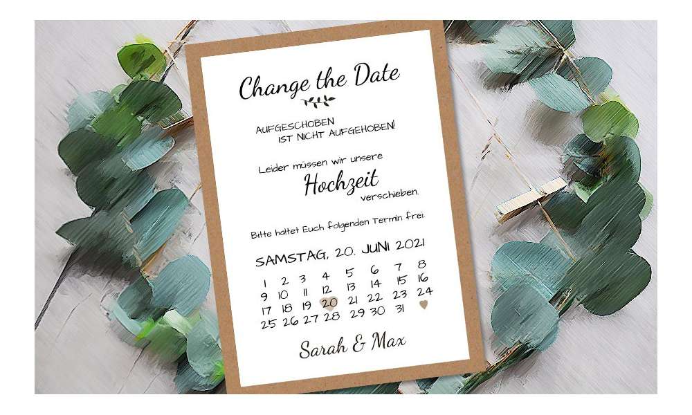 Change the Date Postkarten Hochzeit Kraftpapier