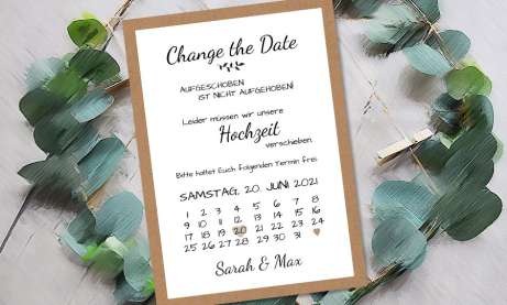 Change the Date Postkarten Hochzeit Kraftpapier