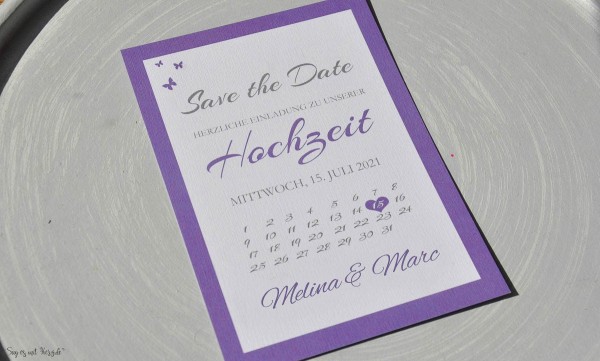 Save the date Karten Hochzeit lila flieder
