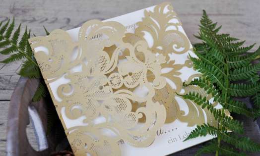 Einladungskarten Hochzeit gold weiß Lasercut Spitze