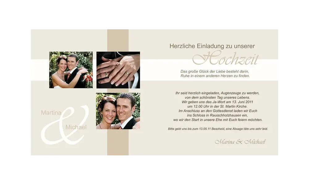 Hochzeitskarte, Einladung Hochzeit, Klappkarte Quadrat, creme