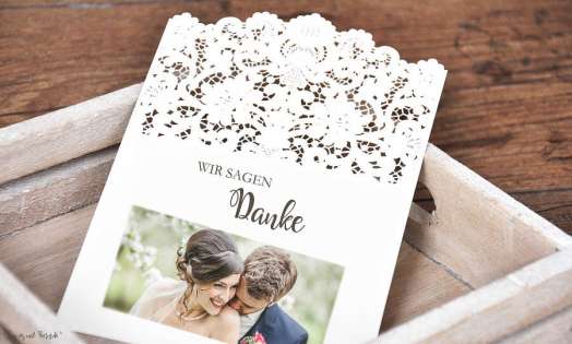 Dankeskarten Hochzeit Lasercut Spitze mit Foto