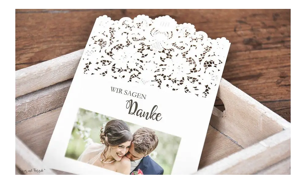 Dankeskarten Hochzeit Lasercut Spitze mit Foto