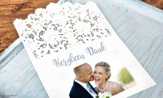 Dankeskarten Hochzeit Lasercut Spitze mit Foto