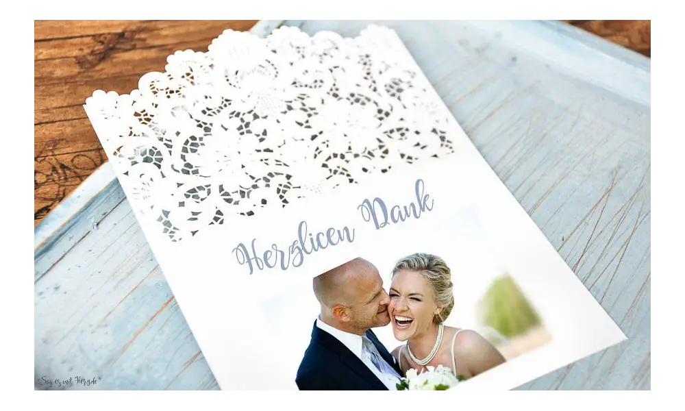 Dankeskarten Hochzeit Lasercut Spitze mit Foto