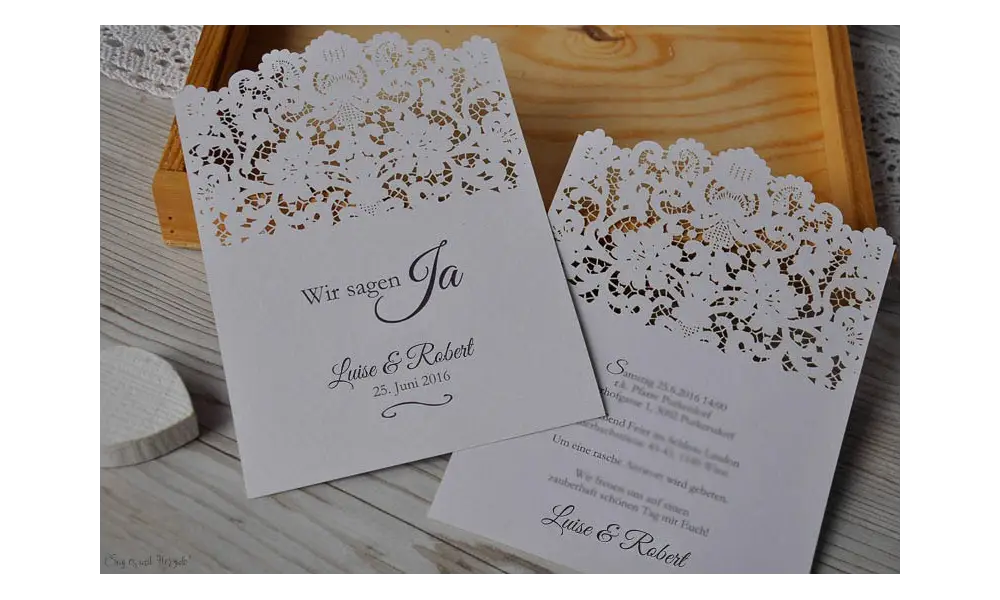 Einladungskarten Hochzeit Spitze Lasercut