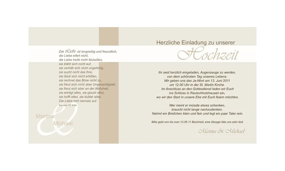 Hochzeitskarte, Einladung Hochzeit, Klappkarte Quadrat, creme