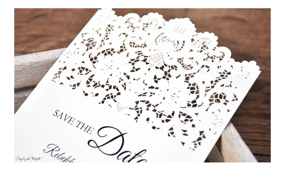 Save the Date Karten Hochzeit Spitze Lasercut