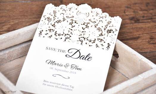 Save the Date Karten Hochzeit Spitze Lasercut